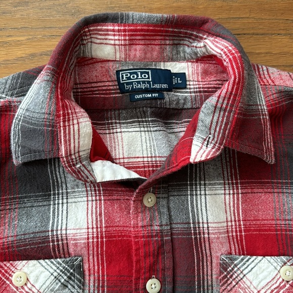 🥾Polo by Ralph Lauren custom fit red/cream plaid flannel shirt. Size L. - Picture 2 of 8